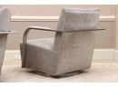 Modern Thayer Coggin Brushed Steel Swivel Lounge Chairs Brand New