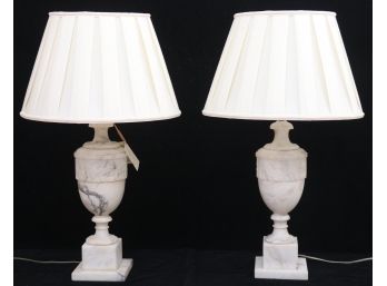 Carved Marble Table Lamps With Custom Shades Circa 1920