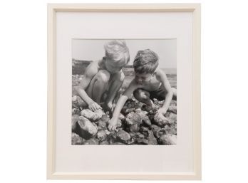 Two Boys On Rocks Framed Sepia Tone Photograph