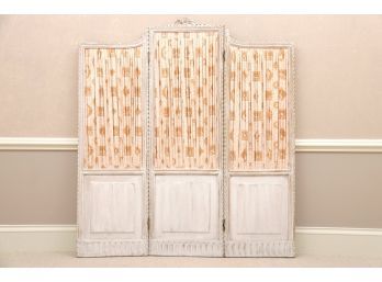 French Hand Carved And Painted Three Part Screen