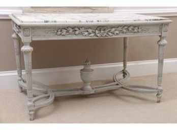 Rare Swedish Greyed Oak Marble Top Center Table