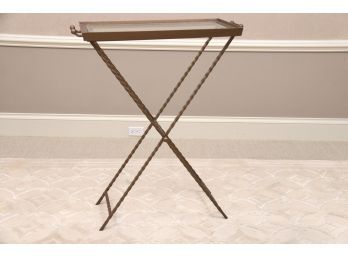 Brass Serving Tray Butler Table With Beveled Glass