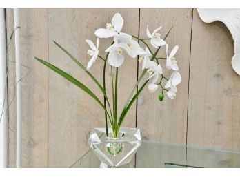 John-Richard Modern Classic Cut Crystal Vase White Phalaenopsis Orchid