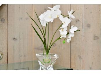 John-Richard Modern Classic Cut Crystal Vase White Phalaenopsis Orchid
