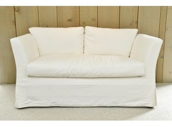 Slip Cover Love Seat In White Linen