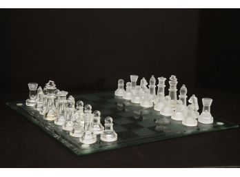 Mid Century Glass Chess Set And Board