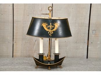 Antique French Empire Black And Gold Boat Ship Bouillotte Tole Metal Desk Table Lamp