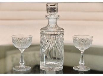 Vintage Crystal Decanter With Pair Of Glasses