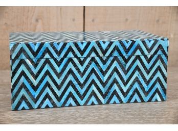 Marquetry Turquoise And Black Chevron Lidded Box