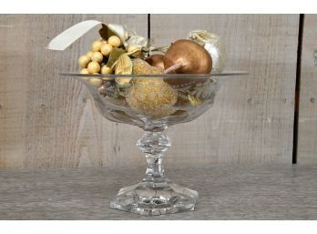 Pedestal Crystal Dish With Faux Fruit Display