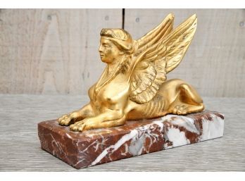Dore Bronze Egyptian Sphinx Sculpture On Marble Base