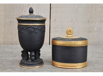 Neoclassical Style Italian Black Basalt Jars By Mottahedeh