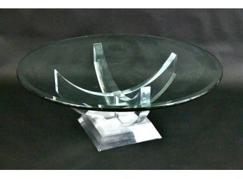 Mid Century Lucite Cocktail Table With Beveled Glass Rond Top