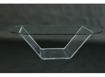 Oval Lucite Coffee Table With Beveled Glass Top