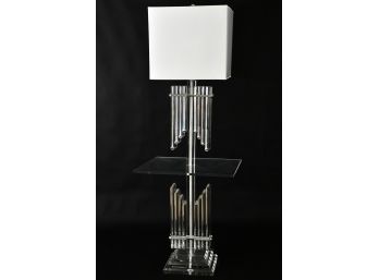 Mid Century Layering Lucite Lamp Table With Custom Shade