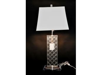 Etched Lucite Thin Lamp With Custom Shade
