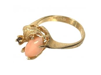 18k Gold And Pink Coral Stone Ring