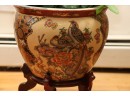 Pair Of Hand Painted Oriental Planters With Stands