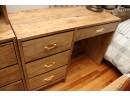 Pine Veneer Desk With Brass Pulls