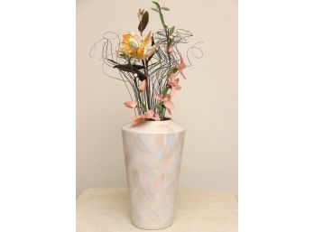 Post Modern Large Pastel Vase With Faux Arrangement