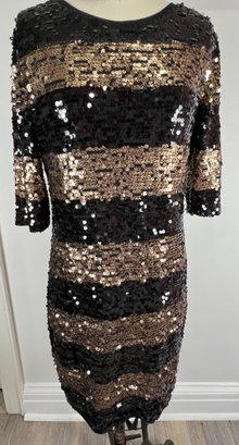BCBG Black And Gold Marta Striped Sequin Cocktail Dress Size L