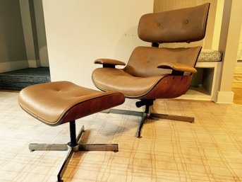 Mid Century Modern Reclining Leather Lounge Chair And Ottoman By George Mulhauser