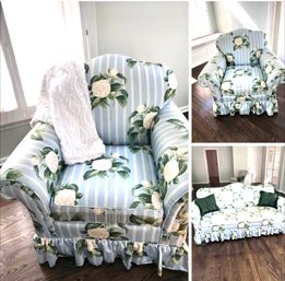 Lee Industries Hydrangea Print Chair Soft Blue