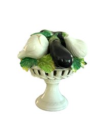 Italian Hand Painted Ceramic Footed Basket Of Vegetables