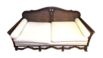 British Colonial Style Rattan And Carved Wood Sofa