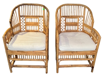 Pair Of Vintage Chippendale Style Brighton Pavillon Bamboo Chairs