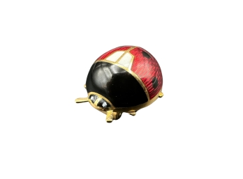 Guilloch Enamel Ladybug Brooch/Pin 18K Gold