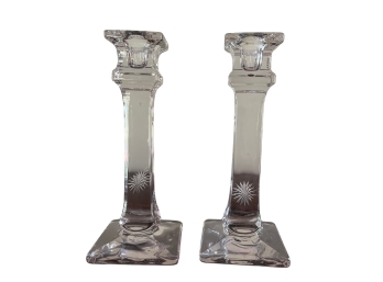 Pair Of Vintage Mid Century Glass Crystal Westmoreland Candlesticks