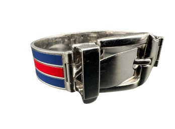 Vintage Italian Sterling Silver & Enamel Gucci Buckle Bracelet