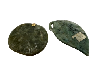 Pair Of Vintage Carved Jade Pendants