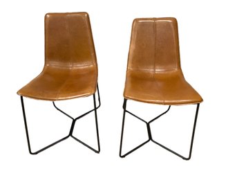 West Elm Modern Slope Leather Dining Chairs (2)