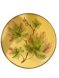 Antique Circa 1900 Majolica Leaf And Flower Pattern Round Platter/Plate