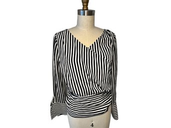 ALICE AND OLIVIA Black And White Silk Striped Blouse