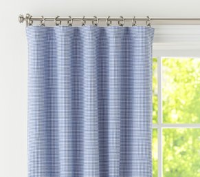 Pottery Barn Kids Blue/White Gingham Blackout Curtain Set