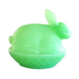 Mosser Glass Jadeite Bunny Rabbit On Basket