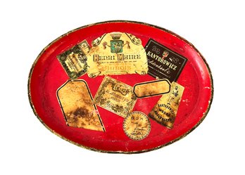 Antique ~Decoupage Tray ~ Red ~ Japanese