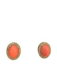 Gorgeous CINER Coral Cabochon Art Deco Clip On Earrings