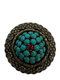 Sandor Basket Of Turquoise Flowers Brooch