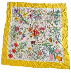 Gucci Yellow Floral Silk Scarf 33 X 33