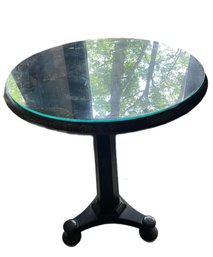 Antique Round Early 20th Century Pedestal Side Table With Glass Top