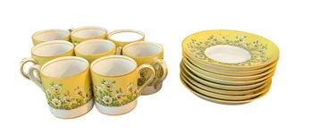 Demitasse Cups And Servers Set Of 8 Yellow Daisy Pattern