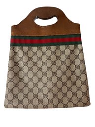 Vintage Gucci GG Canvas With Green And Red Leather Clutch