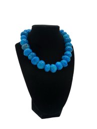 Oversized Ceramic Porcelain Blue Bead Necklace C. 1960