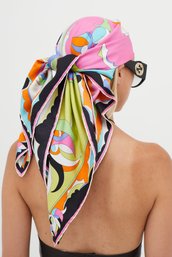 EMILO PUCCI Printed Multi Color Swirl Silk-Twill Scarf