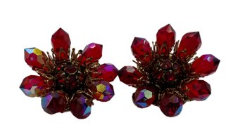 Vintage Costume Alice Caviness Ruby/Pink Art Deco Clip On Earrings