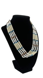 Vintage Southwest Style Turquoise And White Necklace On Leather